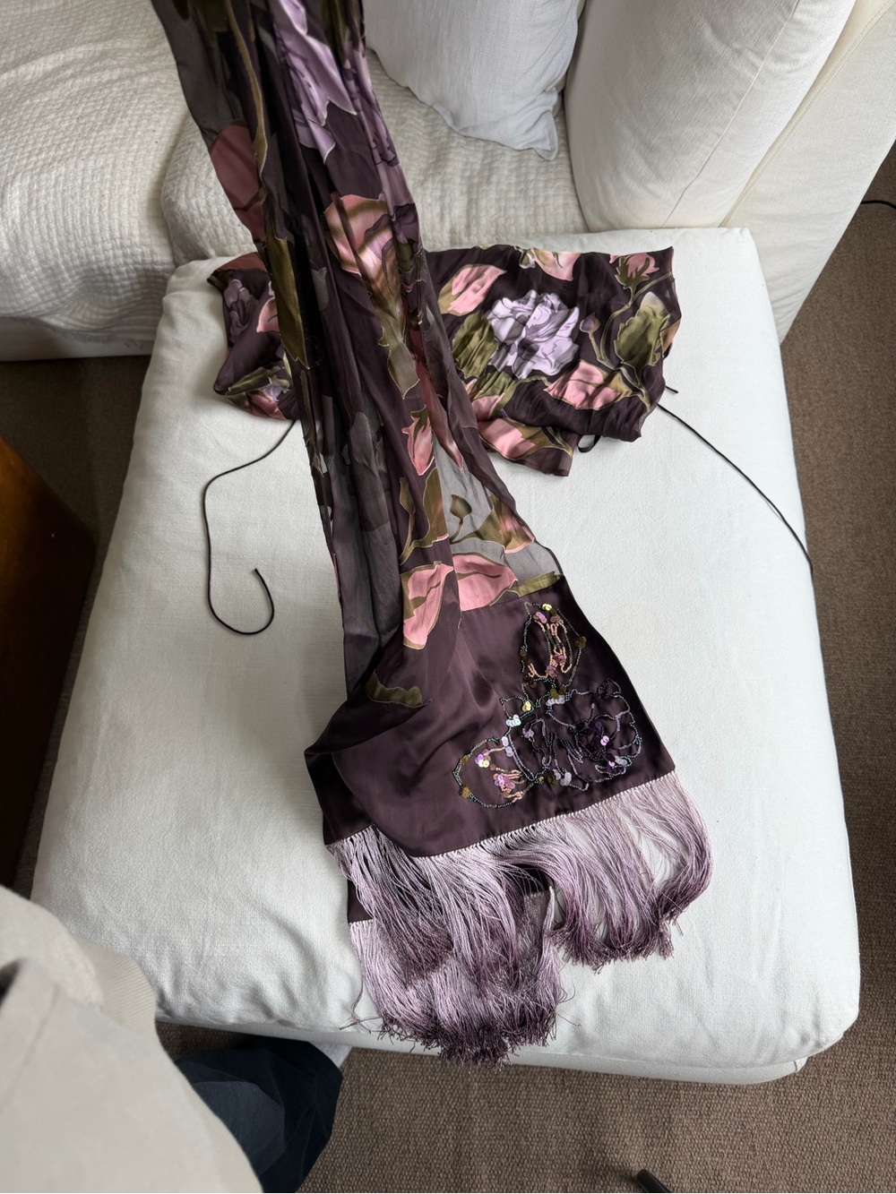 Malin Ladeus Vintage Purple Silk Slip Dress + Matching Silk Fringe Pareo - Picture 3 of 4